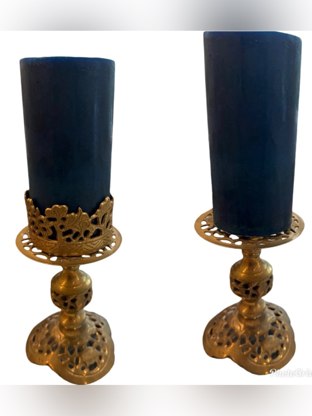 Vintage Brass candle holders w crown sleeves made in India a boho vibe 4 pc set